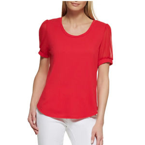 NWT! DKNY puff sleeve mix media top sheer sleeves size L